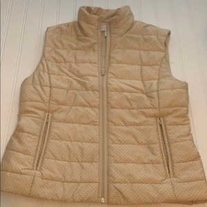 LOFT Puffer Vest Tan & White Polka Dot XS